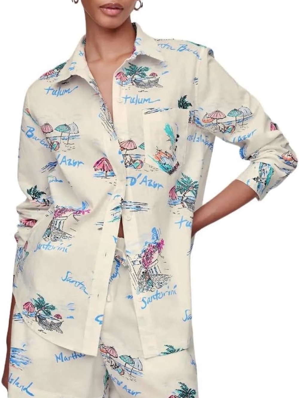 NEW Gap Easy Shirt XS Beach Graphic Button-Up